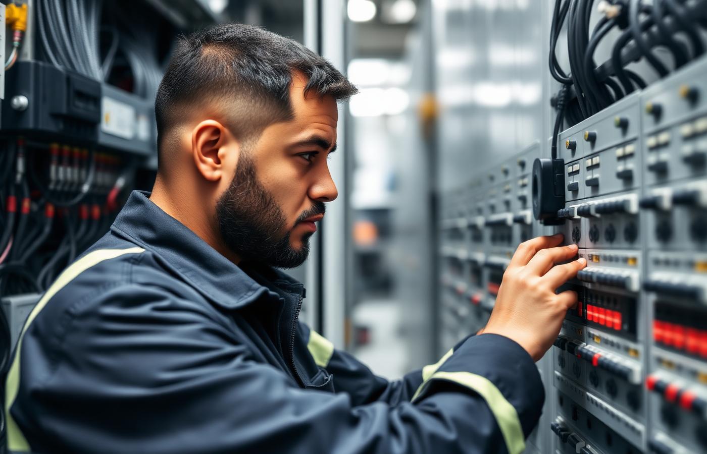 Engineer servicing an industrial control panel